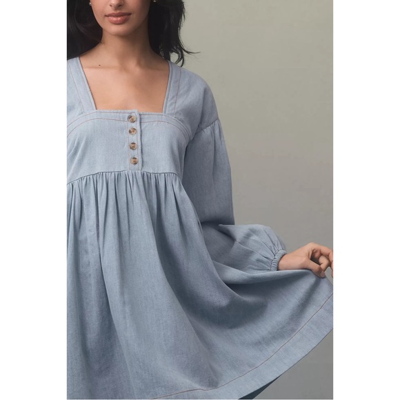 NWT Anthropologie Squareneck Denim Babydoll Dress - Picture 2 of 5